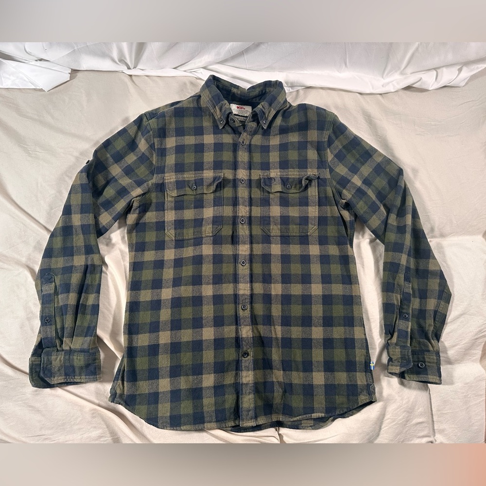 Fjallraven Skog Dark Green Black Plaid Long Sleeve Button Down Flannel Slim Lg